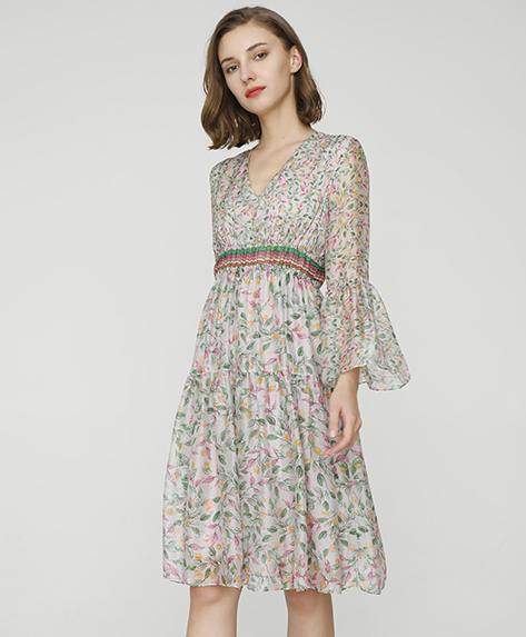 2024 Spring Summer - Floral print silk-chiffon dress